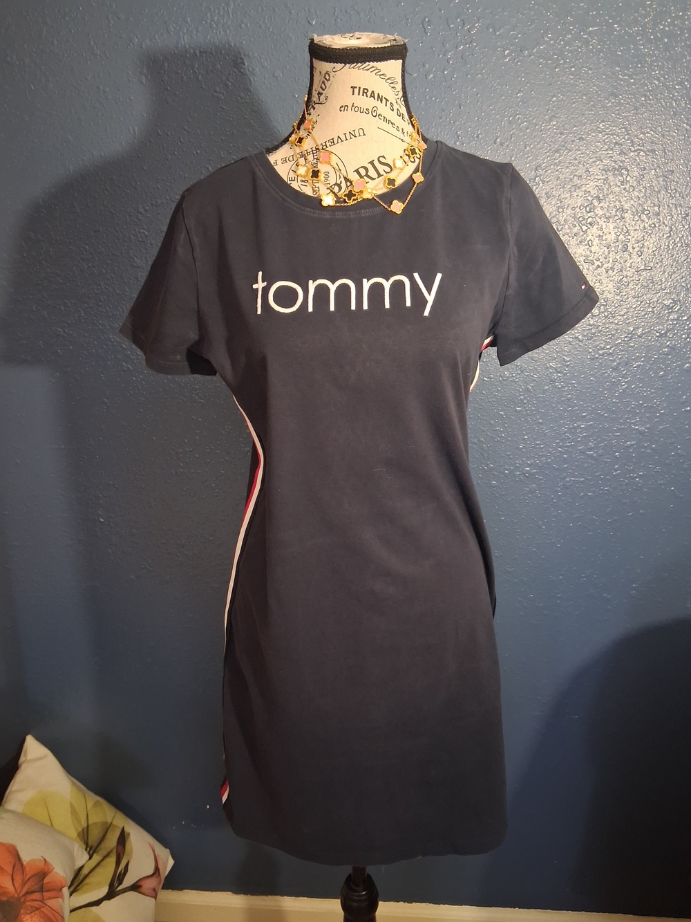 Tommy Hilfiger Navy Mini Dress with White Logo and Side Stripe